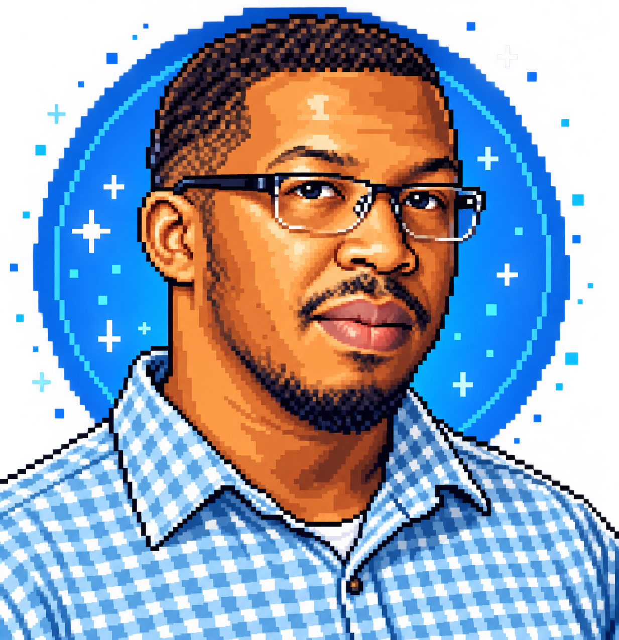 16-bit pixel art portrait of John Fox, founder of BLULANTERN